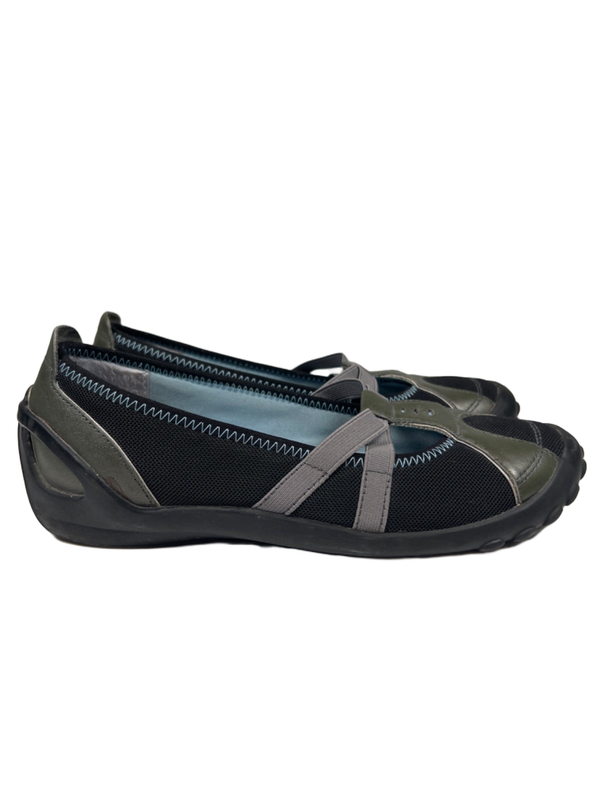 Privo By Clarks Women's Gray Leather Strappy Slip On Mary Jane Comfort Flats - 8
