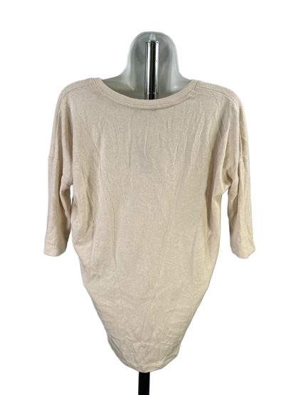Express One Eleven Women's Ivory/Beige Short Sleeve V-Neck Plush Shirt - XS image 2