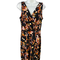 White House Black Market Women's Black/Orange Floral Sleeveless Midi Dress - 10