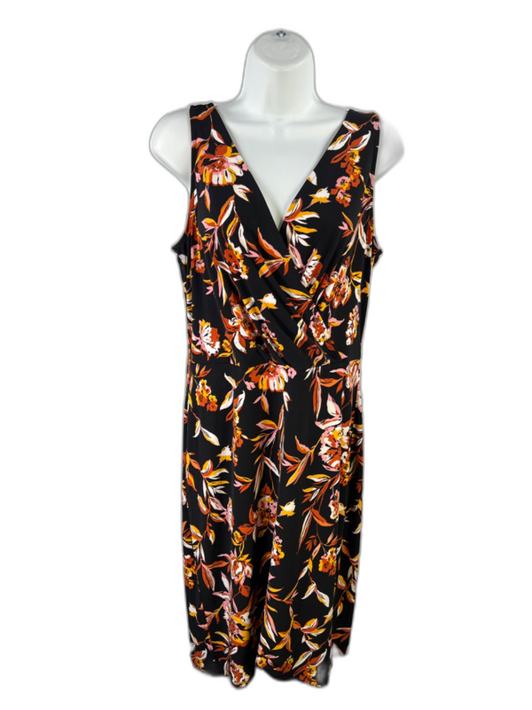 White House Black Market Women's Black/Orange Floral Sleeveless Midi Dress - 10