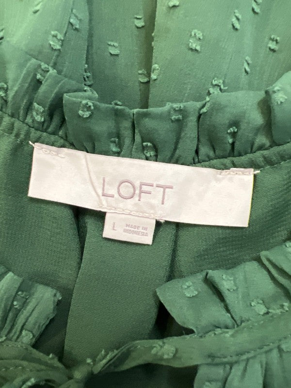 LOFT Women's Green Sheer Sleeve Lined V-Neck Blouse - L image 3