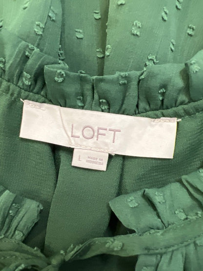LOFT Women's Green Sheer Sleeve Lined V-Neck Blouse - L image 3