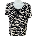 Chico's Women's White/Black Short Sleeve Linen T-Shirt - 1/US M
