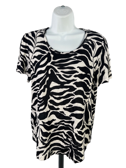 Chico's Women's White/Black Short Sleeve Linen T-Shirt - 1/US M