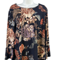 Chico's Women's Blue Floral 3/4 Pleated Bell Sleeve Blouse - 1/US M