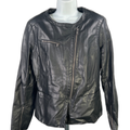 DKNY Women's Black Faux Leather Full Zip Moto Jacket - L