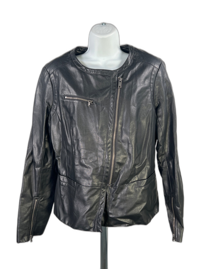 DKNY Women's Black Faux Leather Full Zip Moto Jacket - L