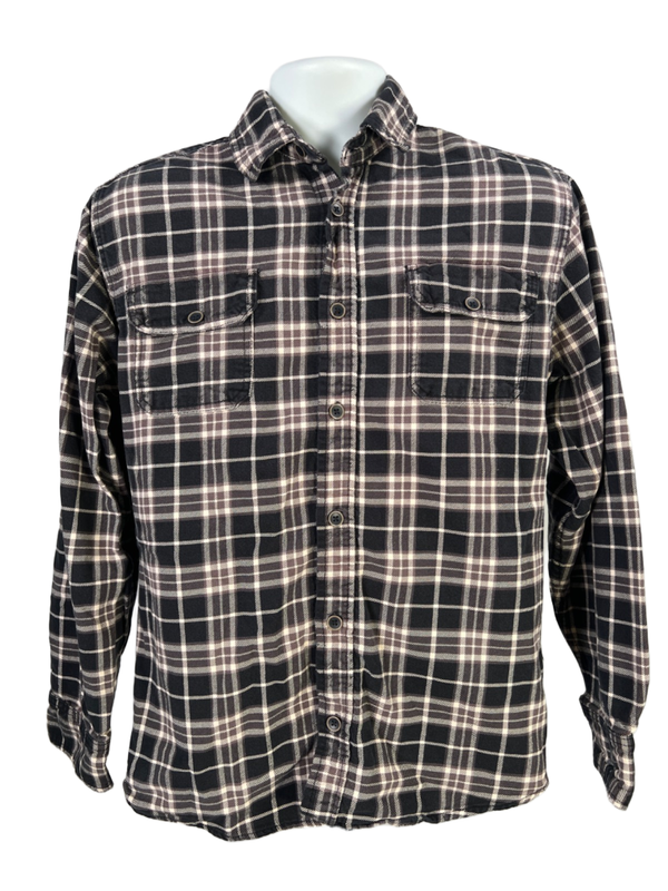 Jachs Men's Black/Ivory Plaid Long Sleeve Button Up Flannel Jacket - M