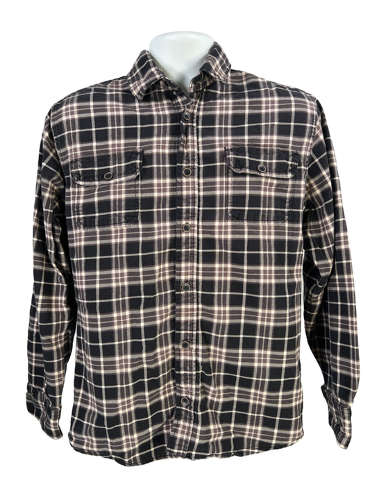 Jachs Men's Black/Ivory Plaid Long Sleeve Button Up Flannel Jacket - M