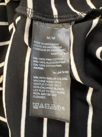 White House Black Market Women's Black/White Striped Basic Tee Shirt - M image 4