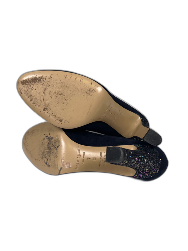 Kate Spade Women's Navy Blue Glitter Suede Allora Pump Heels - 7 image 9