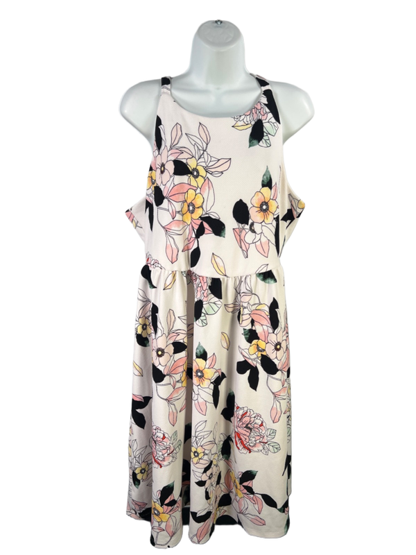 Torrid Women's White Floral Textured High Neck Sleeveless Midi Dress - 1 Plus