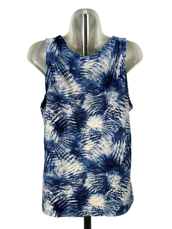 Lands End Women's Blue/White High Neck Tankini Swimsuit Top - 18 image 2