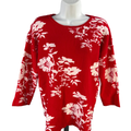 Max Studio Women's Red/White Floral 3/4 Sleeve Sweater - M