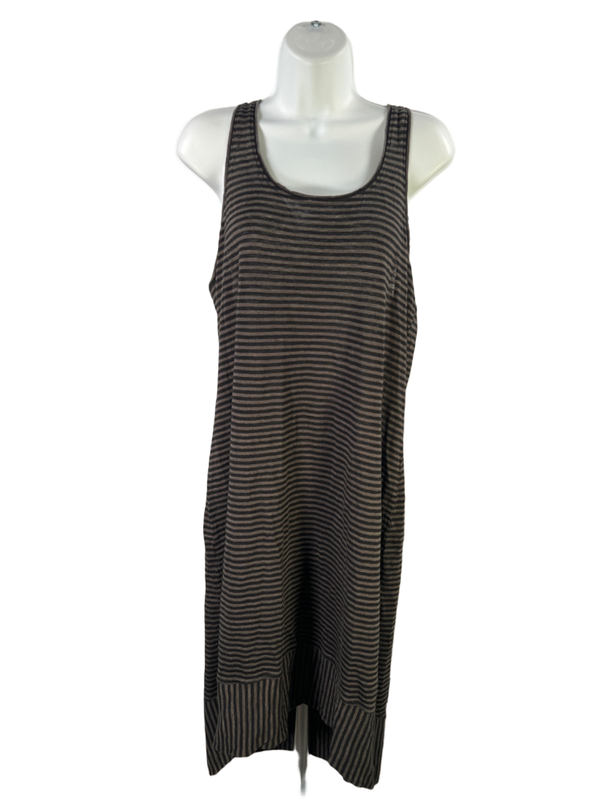 Eileen Fisher Women's Black/Green Striped Sleeveless Midi Dress - L