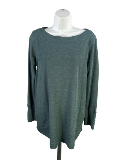 J Jill Women's Green Waffle Knit Boat Neck Long Sleeve Sweater Shirt - M