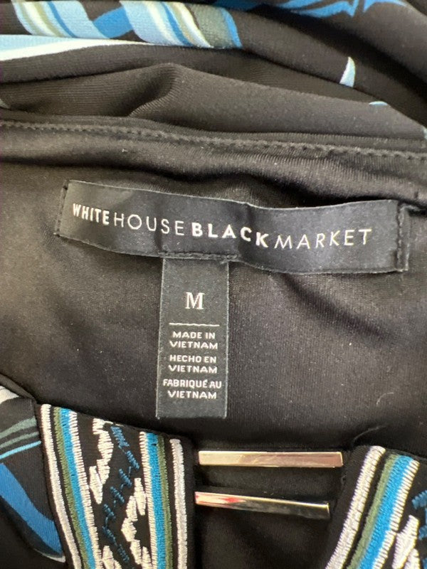 White House Black Market Black/Blue Embroidered Keyhole Sleeveless Midi Dress- M image 3