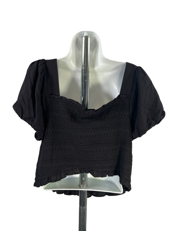 Torrid Women's Black Smocked Cropped Short Balloon Sleeve Shirt - 0 Plus image 2