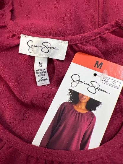 Jessica Simpson Women's Burgundy Textured Long Balloon Sleeve Blouse - M image 3