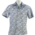 Bugatchi Men's Blue Shaped Fit Short Sleeve Button Up Shirt - M