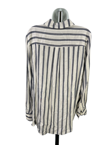 INC International Concepts Women's White/Blue Metallic Button Up Blouse - L image 2