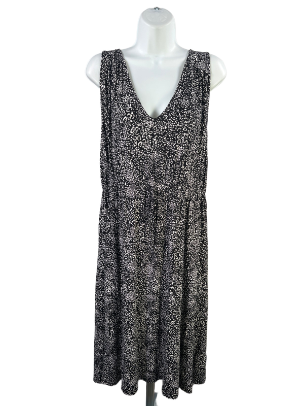 Lane Bryant Women's Black/White V Neck Tie Waist Sleeveless Midi Dress - 14/16