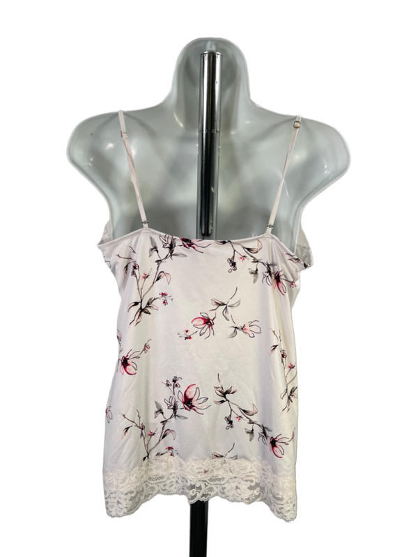 White House Black Market Women's White Floral Lace Trim Cami Tank Top - L image 2