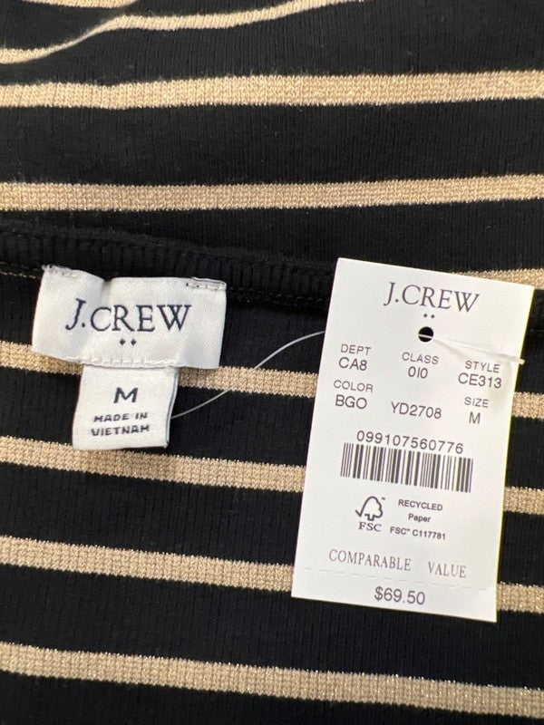 J Crew Women's Black/Tan Metallic Striped Boat Neck Long Sleeve Shirt - M image 3
