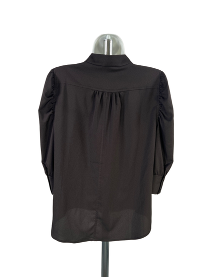 White House Black Market Women's Black 3/4 Sleeve Button Up Blouse Top - 6 image 2