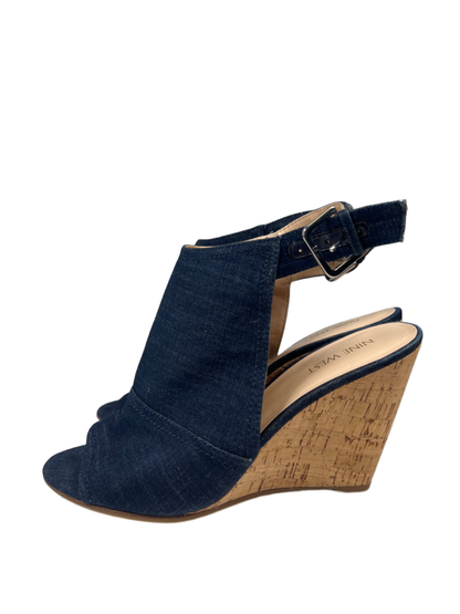 Nine West Women's Blue Denim Peep Toe Slingback Cork Wedge Sandals - 8.5 image 5