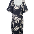 Ann Taylor Women's Blue/White Floral Puff Sleeve Midi Dress - 12