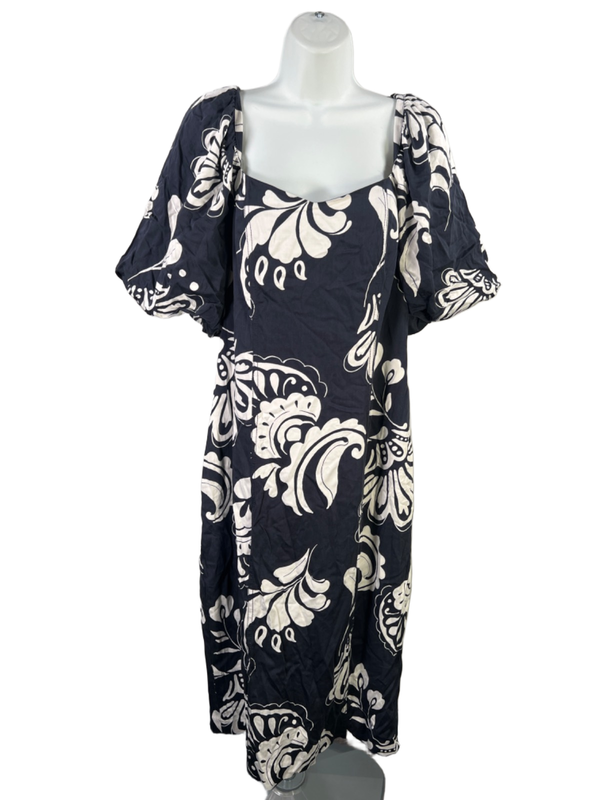 Ann Taylor Women's Blue/White Floral Puff Sleeve Midi Dress - 12