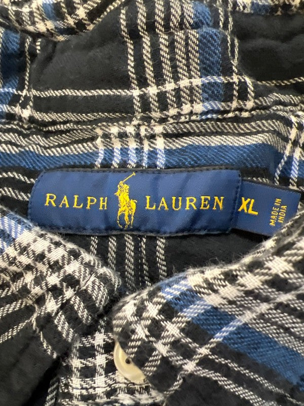 Ralph Lauren Men's Black/Blue Plaid Long Sleeve Button Up Flannel Shirt - XL image 3