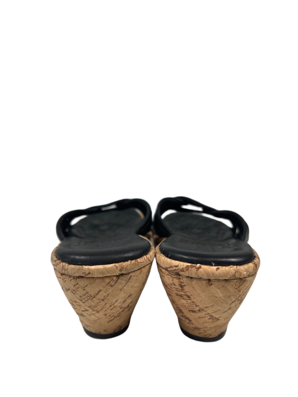 Born Women's Black Turbie Leather Cork Strappy Slide On Wedge Sandals - 7.5 image 4