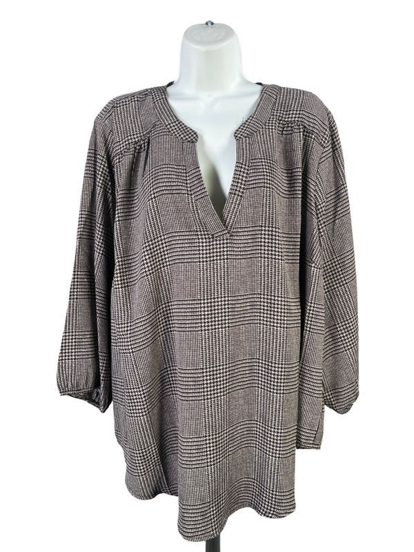 Torrid Women's Black/Gray Plaid Harper Crepe De Chine 3/4 Sleeve Blouse - 2 Plus