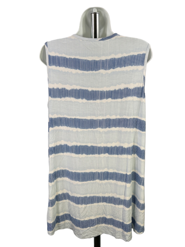 Lands End Women's Blue/White Sleeveless Hi-Low V Neck Tunic Tank Top - L image 2