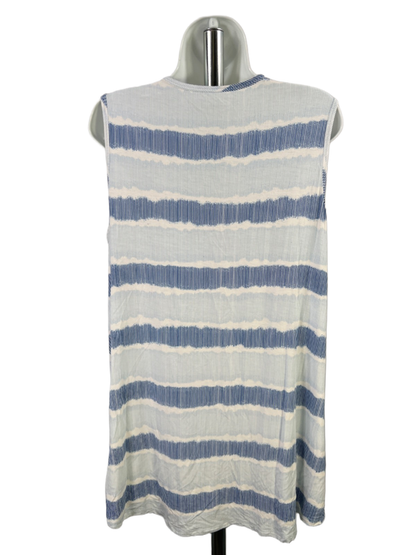 Lands End Women's Blue/White Sleeveless Hi-Low V Neck Tunic Tank Top - L image 2