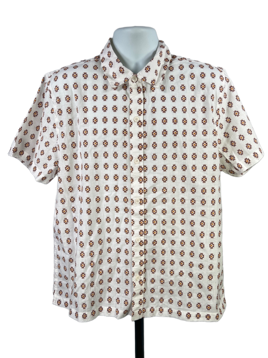 Liverpool Men's White/Brown Cotton Short Sleeve Button Up Shirt - L