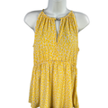 Michael Kors Women's Yellow Sleeveless Keyhole Front Peplum Blouse - M