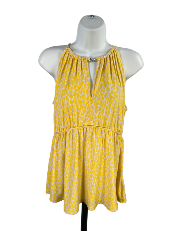 Michael Kors Women's Yellow Sleeveless Keyhole Front Peplum Blouse - M