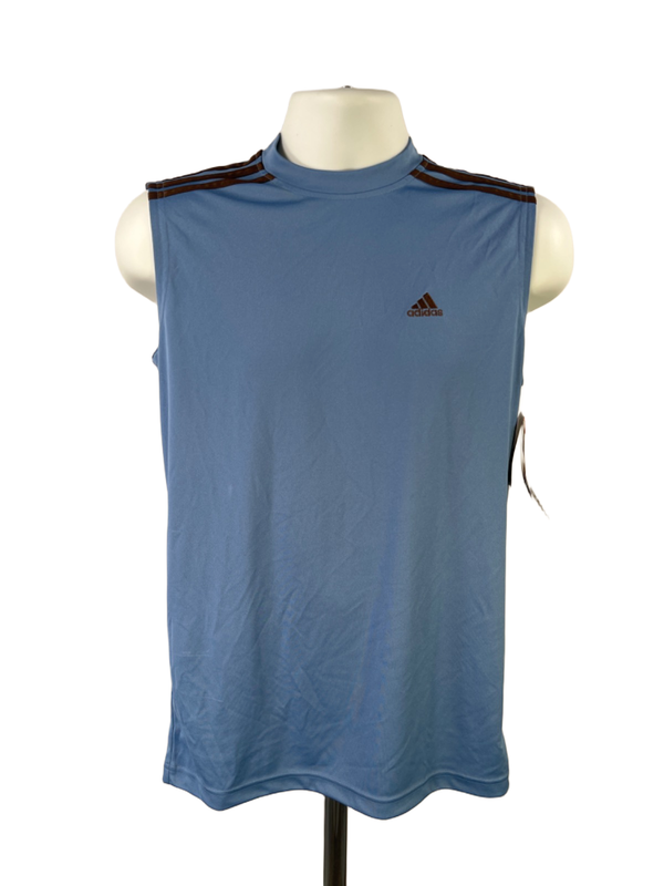Adidas Men's Blue/Black Striped Climacool Sleeveless Athletic Shirt - S