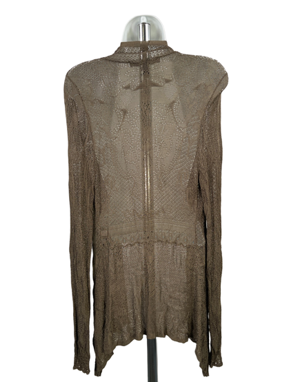 White House Black Market Women's Green Lace Sheer Long Sleeve Cardigan - M image 2