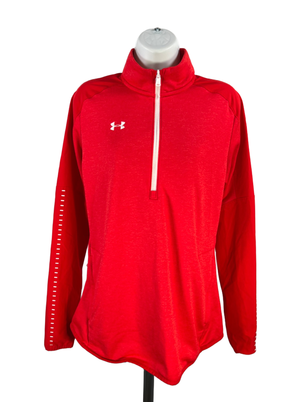 Under Armour Women's Red Coldgear Loose Half Zip Mock Long Sleeve Jacket - L