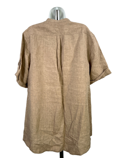 Coldwater Creek Women's Tan Linen Button Up Short Roll Sleeve Shirt - XL image 2
