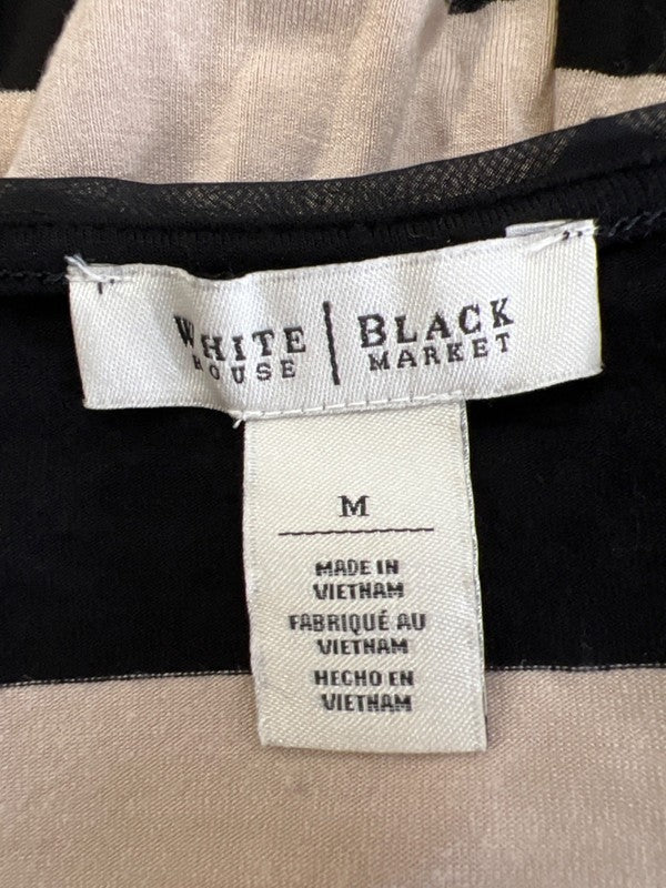 White House Black Market Women's Black/Beige Striped 1/2 Sleeve Shirt - M image 3