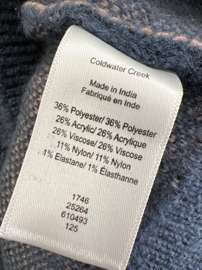 Coldwater Creek Women's Blue/Pink Heart Long Sleeve Cardigan Sweater - Petite L image 4