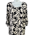 J.Jill Wearever Collection Womens Black/White Floral 3/4 Sleeve Shirt - L Petite