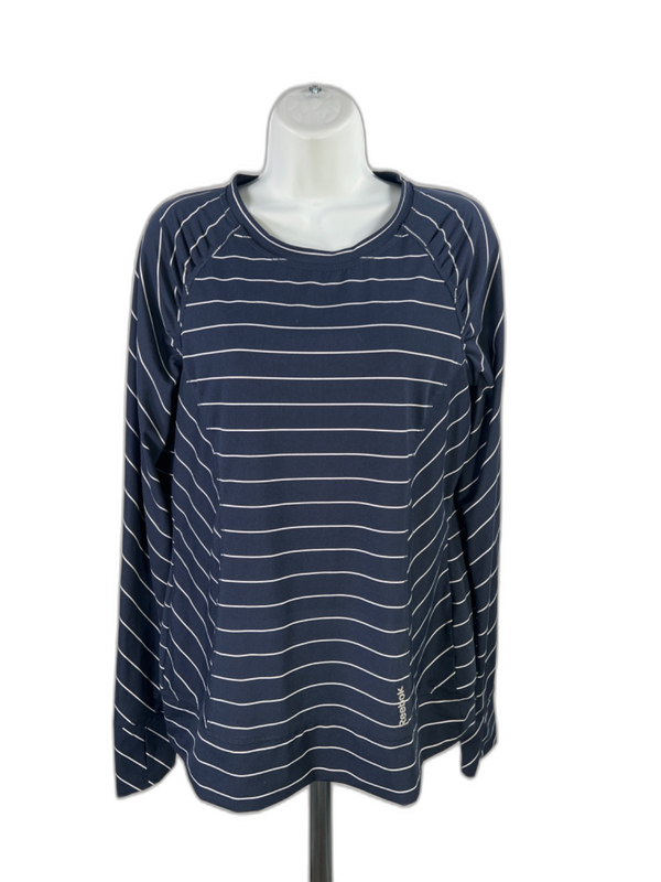 Reebok Women's Blue/White Striped Long Sleeve Athletic Shirt - L