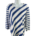 Chico's Women's White/Blue Striped 3/4 Sleeve T-Shirt - 1/US M