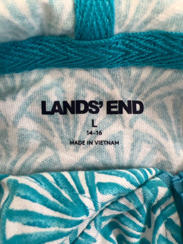 Lands' End Women's Blue/White Shell Print Hooded Quarter Zip 3/4 Sleeve Shirt- L image 3